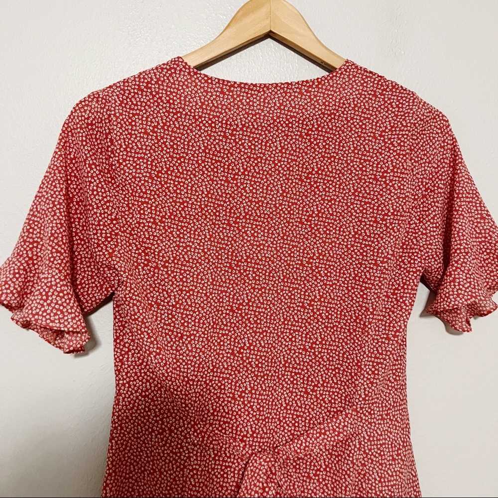 Lulus Castana Rust Red Print Button-Up Dress Sz S - image 6